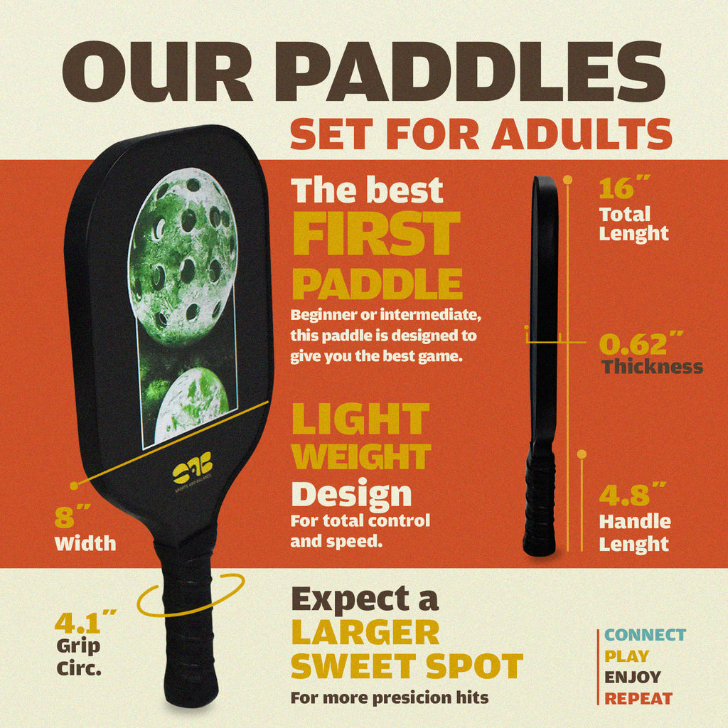 SAB Pickleball Starter Set for Beginners – 2 Fiberglass Paddles, Balls & Bag