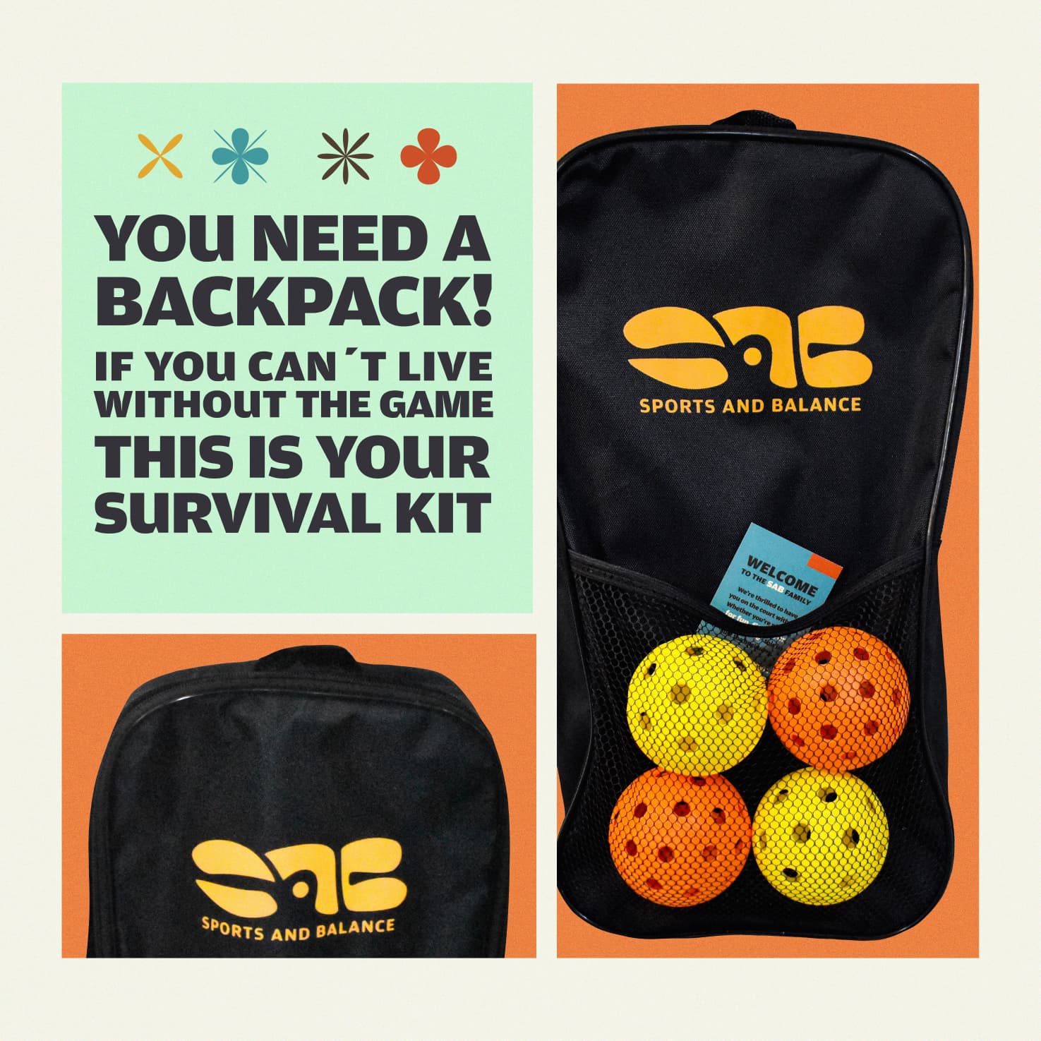 SAB Pickleball Starter Set for Beginners – 2 Fiberglass Paddles, Balls & Bag